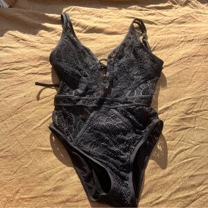 BECCA Black Crocheted Lace One Piece Swimsuit Size XS